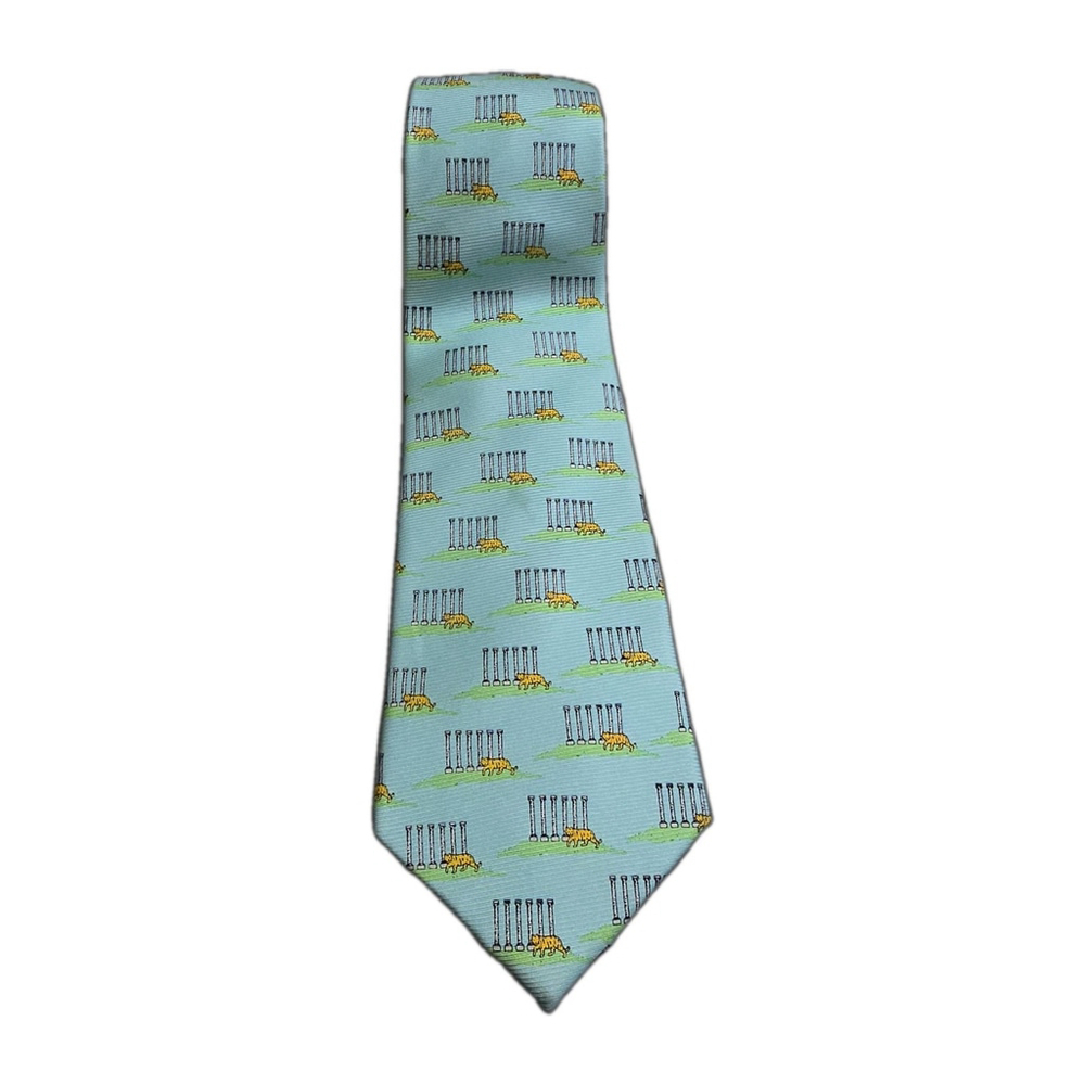 Southern Proper 100% Silk Tie Blue Tiger Column Print Atlanta GA Mens 58”